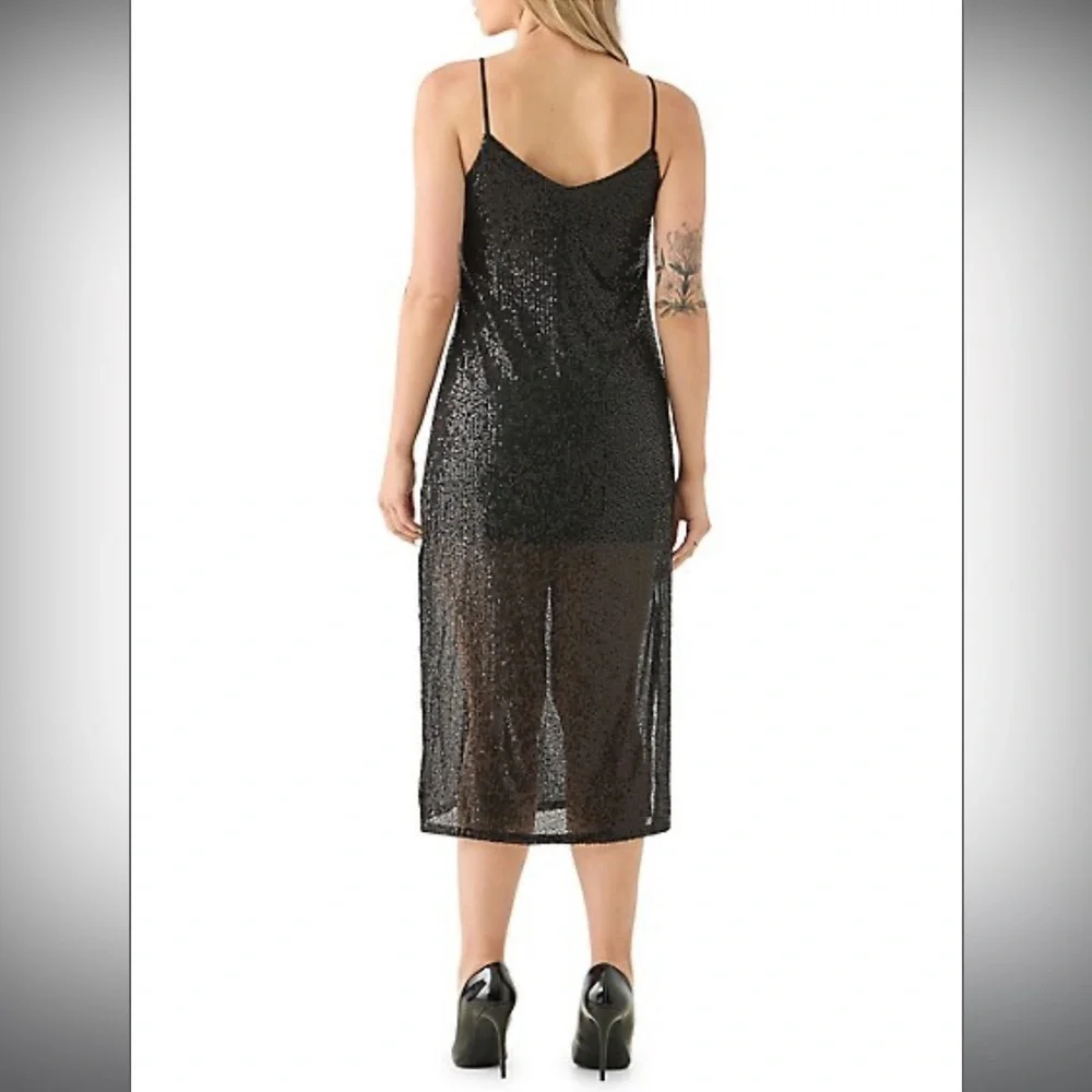 Black Sequined Midi Slip Dress - Picture 2 of 3